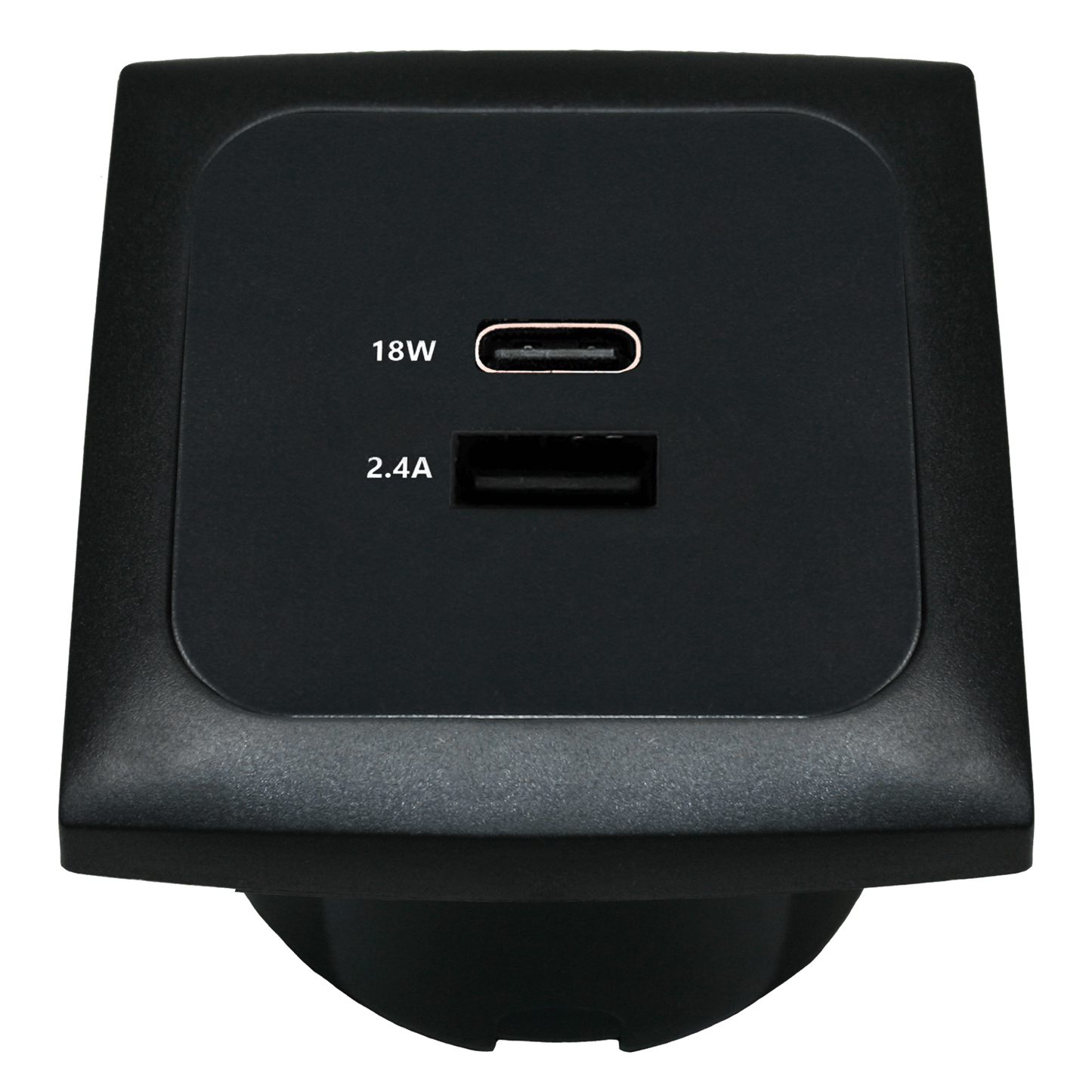 C-line USB-Ladesteckdose mit USB-A und USB-C mit opalem Abdeckrahmen schwarz – ohne Verkaufsverpackung