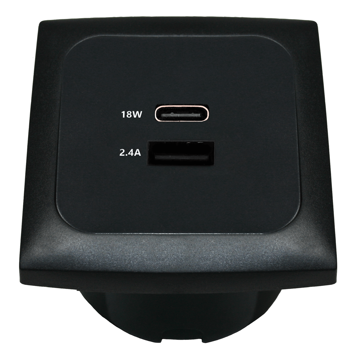C-line USB-Ladesteckdose mit USB-A und USB-C mit opalem Abdeckrahmen schwarz – ohne Verkaufsverpackung
