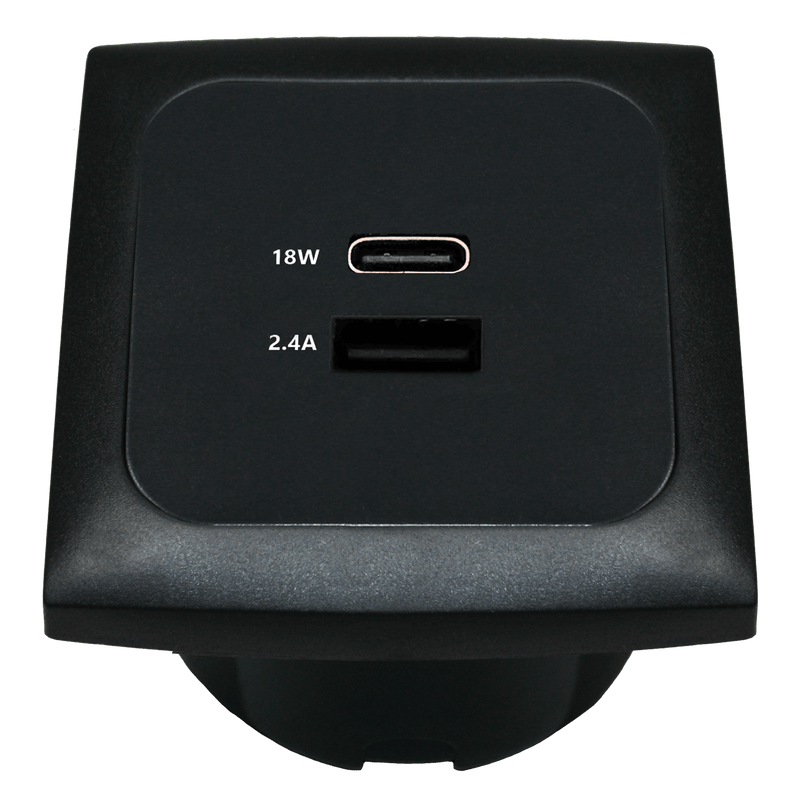 C-Line USB-Ladesteckdose mit USB-A und USB-C mit opalem Abdeckrahmen schwarz