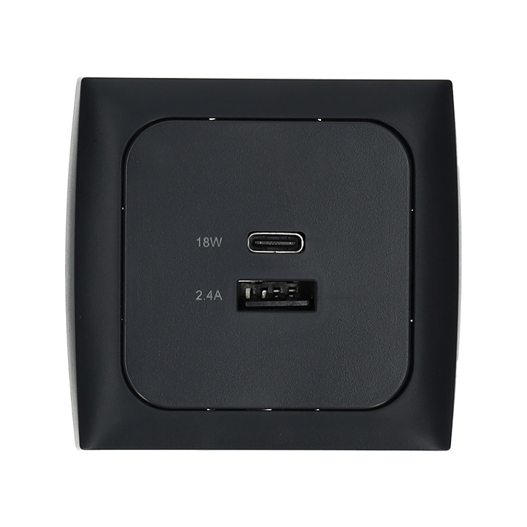 C-Line USB-Ladesteckdose mit USB-A und USB-C mit opalem Abdeckrahmen anthrazit