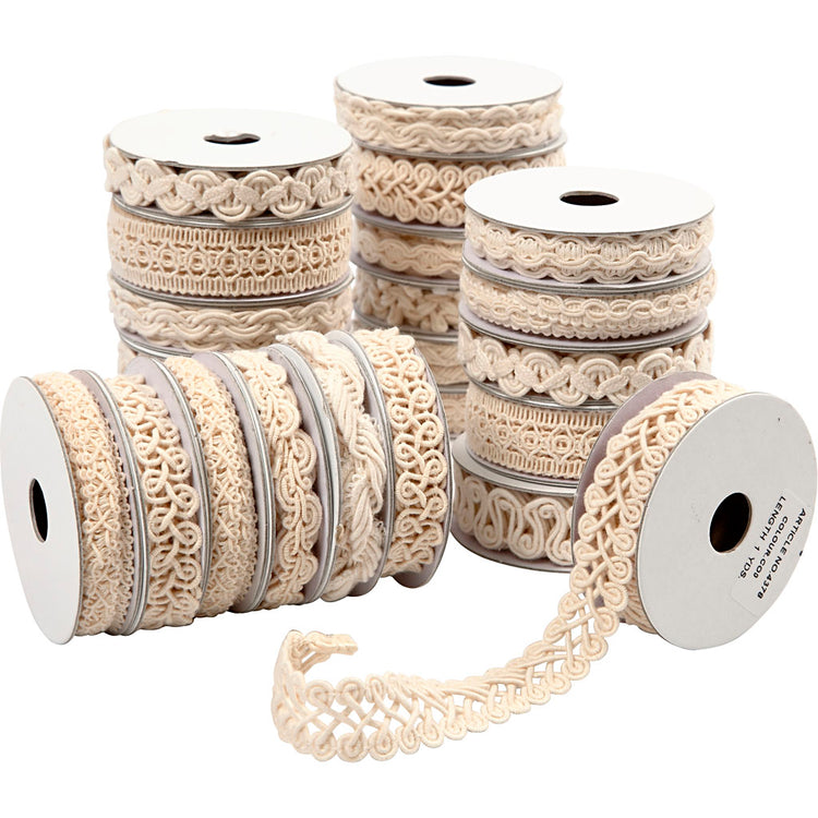 Creativ Company Dekoband, B: 6-18 mm, Creme, 56x0,90 m 1 Karton