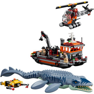 Lego Jurassic World Mosasaurus Boat Attack Dinosaurierspielzeug für Kinder 77983