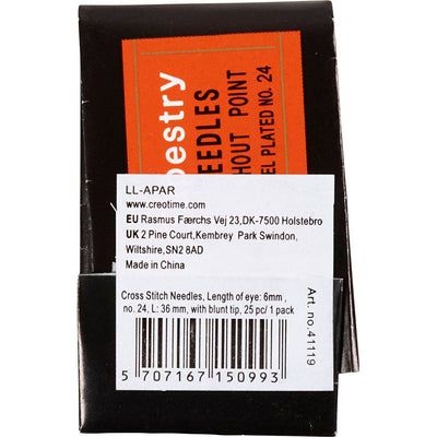 Creativ Company Sticknadeln, Länge des Öhrs: 6 mm, Größe 24, L: 36 mm, ohne Spitze, 25 Stück 1 Box