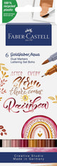 Faber-Castell – Duo-Aquarellmarker – Goldfaber – Etui 6 Stück – Boho-Schriftzug-Set – Pinsel 0,6 mm – FC-164518