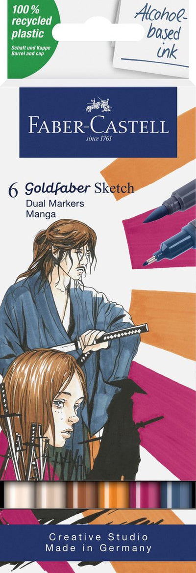 Faber-Castell Skizzenmarker – Goldfaber – Manga-Set – 6 Farben – Alkoholmarker – FC-164809