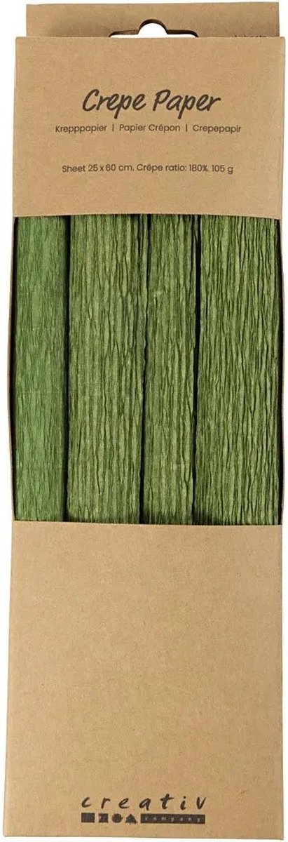 Creativ Company Krepppapier, Blatt 25 x 60 cm, Kreppverhältnis: 180 %, 105 g, Limettengrün, 4 Blatt 1 Karton