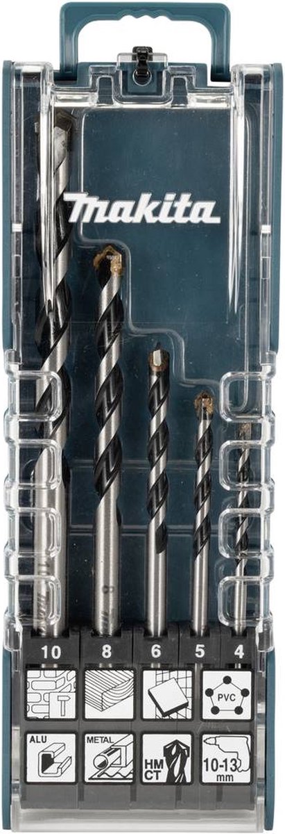Makita e-14255 Hartmetall-Multifunktionsbohrer-Set 5-teilig 4 mm, 5 mm, 6 mm, 8 mm, 10 mm Schnellspannbohrfutter 1 Satz(e)