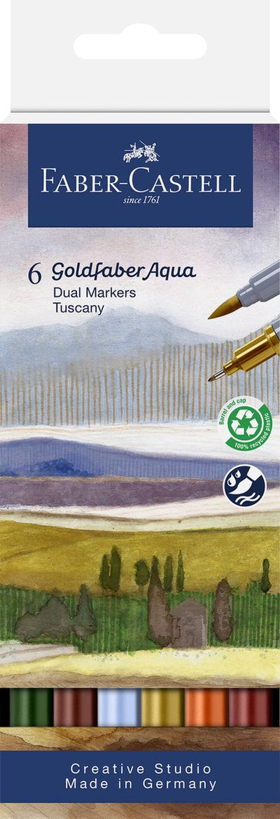 Faber-Castell – Duo-Aquarellmarker – Goldfaber – Set 6 Stück Toskana – Pinsel 0,6 mm – FC-164521