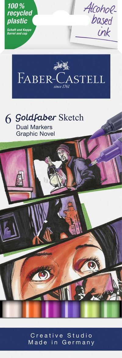 Faber-Castell Skizzenmarker – Goldfaber – Graphic Novel Set – 6 Farben – Alkoholmarker – FC-164810