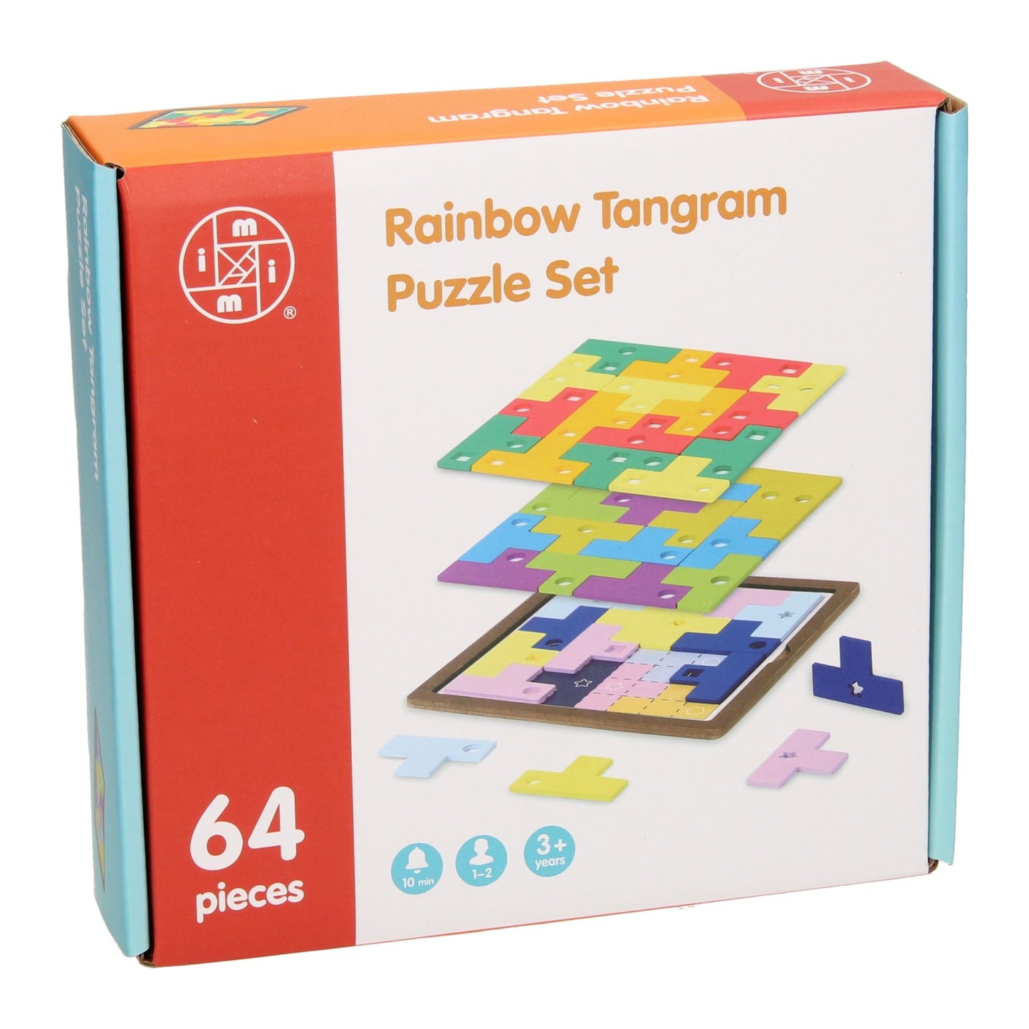 hölzerne Tangram -Puzzle Regenbogenset, 64dlg.