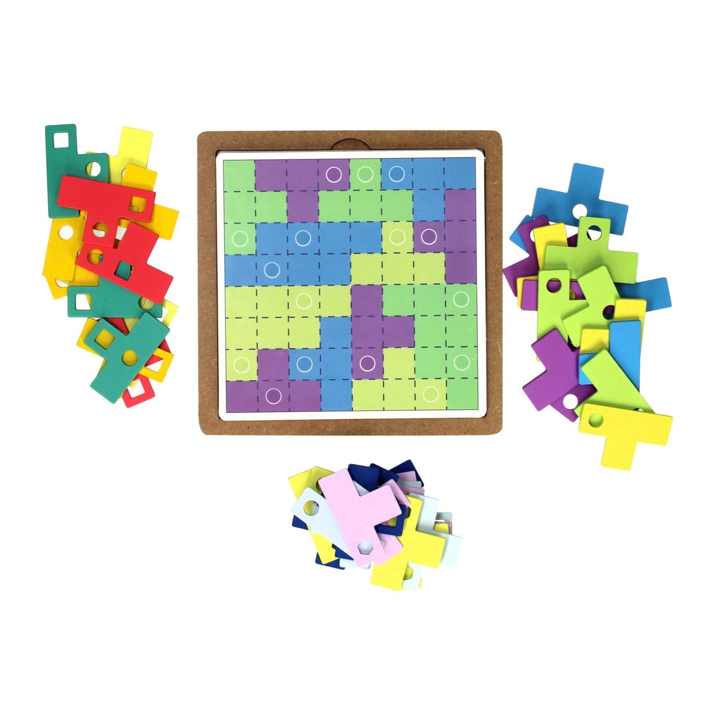 hölzerne Tangram -Puzzle Regenbogenset, 64dlg.