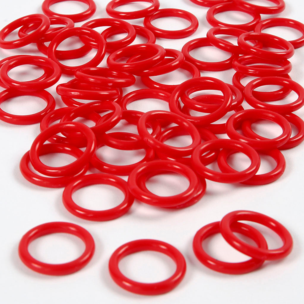 Creativ Company Kunststoffring, Größe 15 mm, Stärke 2 mm, rot, 50 Stück 1 Box
