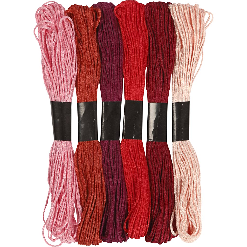 Creativ Company Stickgarn, Stärke 1 mm, rote Harmonie, 6 Knäuel 1 Box