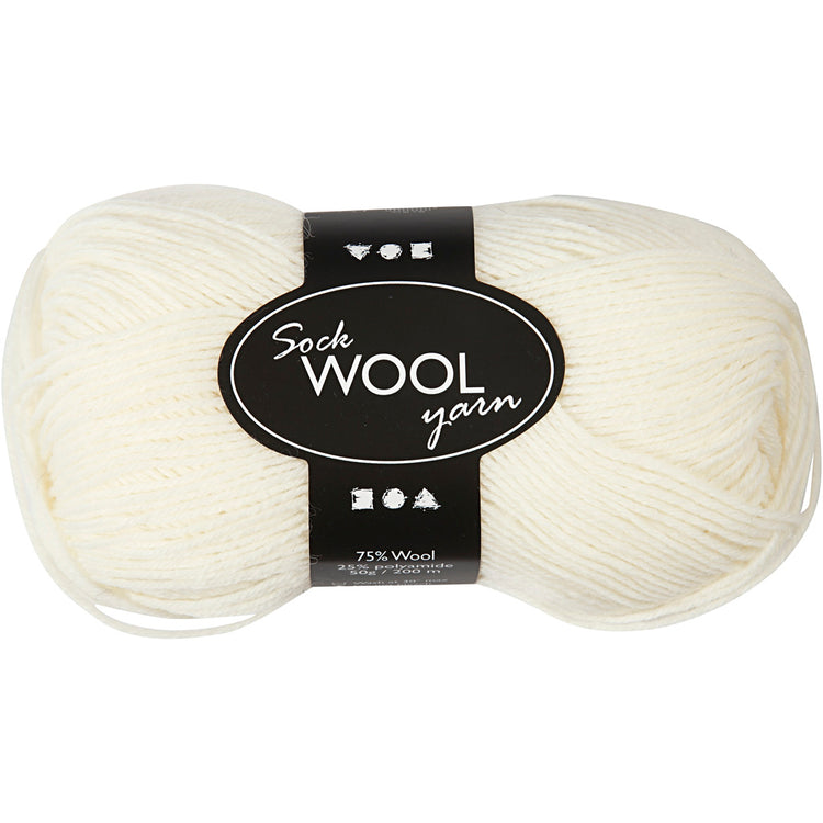 Creativ Company Sockenwolle, L: 200 m, gebrochenes Weiß, 50 g 1 Knäuel