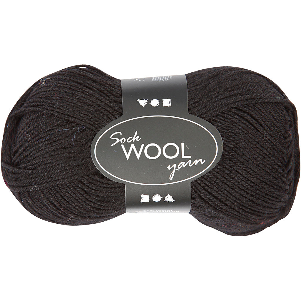 Creativ Company Sockenwolle, L: 200 m, Schwarz, 50 g 1 Knäuel