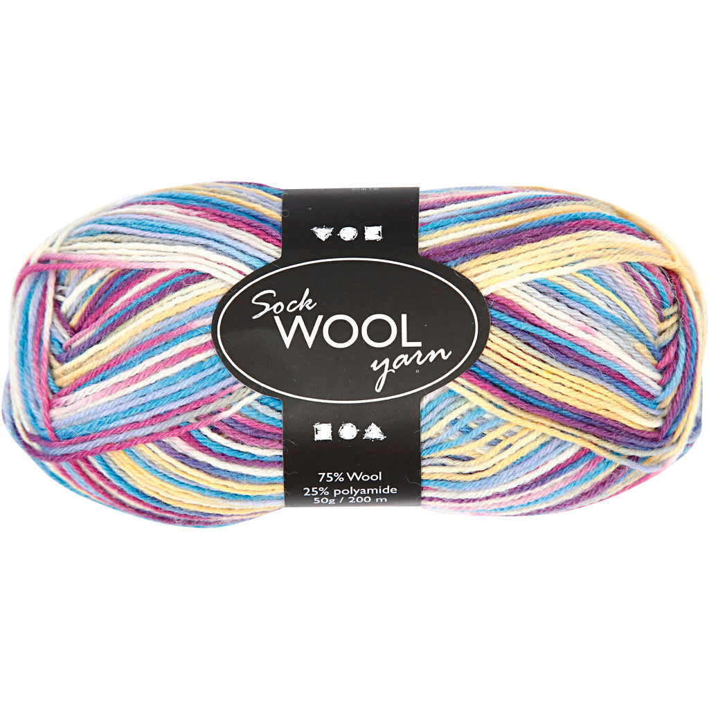 Creativ Company Sockenwolle, L: 200 m, Lila-Rosa-Harmonie, 50 g 1 Knäuel