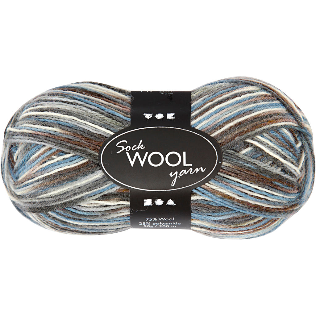 Creativ Company Sockenwolle, L: 200 m, Blaugrau-Harmonie, 50 g 1 Knäuel