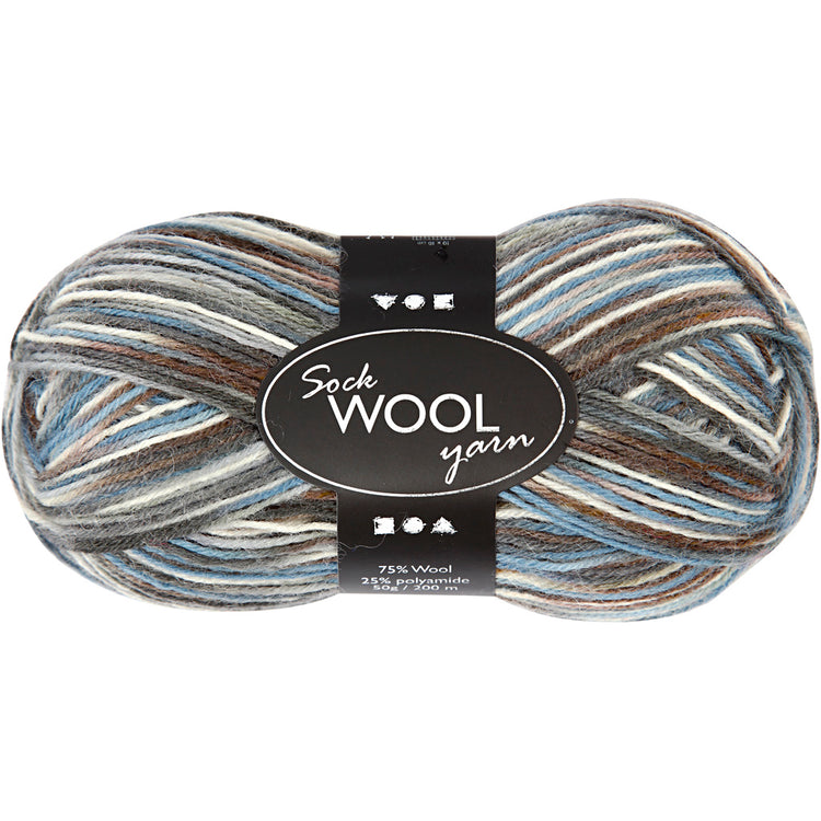 Creativ Company Sockenwolle, L: 200 m, Blaugrau-Harmonie, 50 g 1 Knäuel