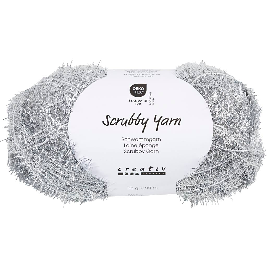 Creativ Company Schleifschwammgarn, L: 90 m, Silber, 50 g 1 Knäuel