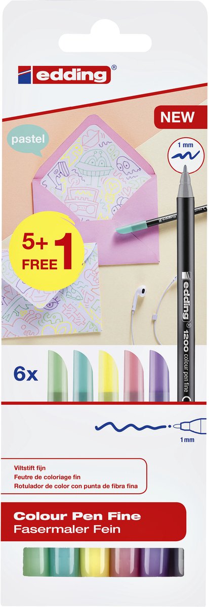 Edding 1200 – Feine Filzstifte in Pastellfarben – Set mit 6 Farben – Zurück zur Schule