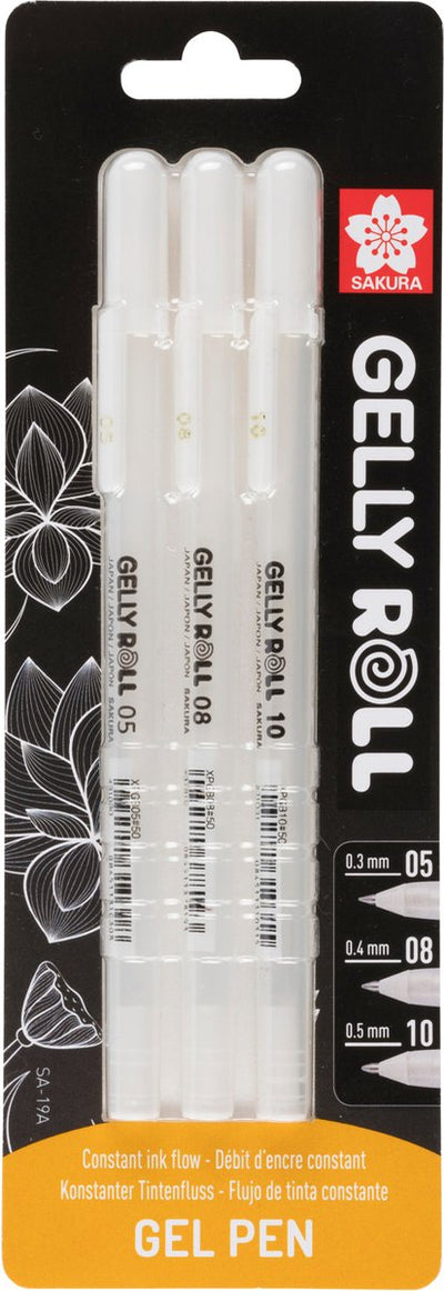 Sakura Blisterkarte Gelly Roll 05, 08, 10 Weiß, 3 Stück