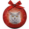 Viele Geschenke Weihnachtskugel gefrostet graue Katze rot