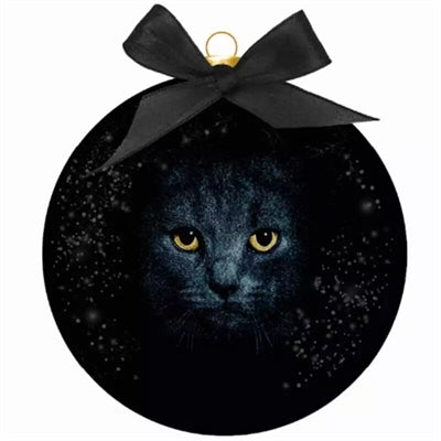 Viele Geschenke Weihnachtskugel gefrostet schwarze Katze Augen schwarz