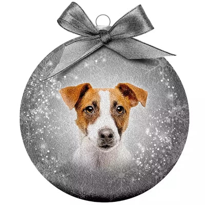 Viele Geschenke Weihnachtskugel gefrostet Jack Russel Silber