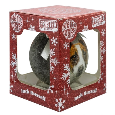 Viele Geschenke Weihnachtskugel gefrostet Jack Russel Silber