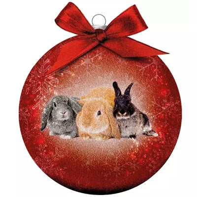 Viele Geschenke Weihnachtskugel gefrostet Kaninchen rot