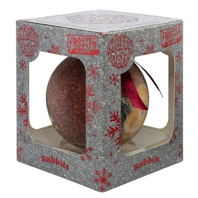 Viele Geschenke Weihnachtskugel gefrostet Kaninchen rot