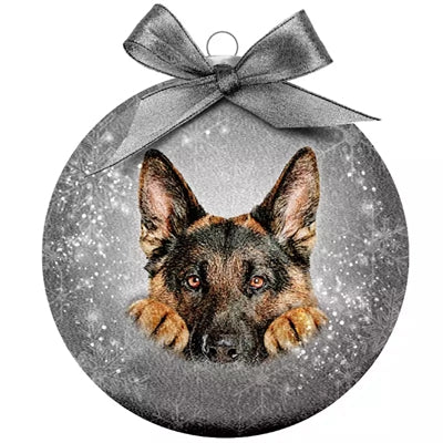 Viele Geschenke Weihnachtskugel gefrosteter deutscher Schäferhund Silber