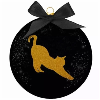 Viele Geschenke Weihnachtskugel gefrostet Silhouette Katze Gold Schwarz