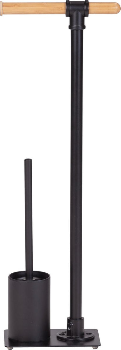 Wenko Toilettenbutler Forli aus schwarzem Bambus – Toilettenpapierhalter und Toilettenbürste mit Halter freistehend