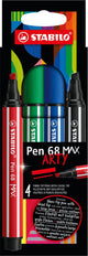 Stabilo Pen 68 Max Arty Filz -Tip Stift mit dickem Meißel Peak 4 Farben