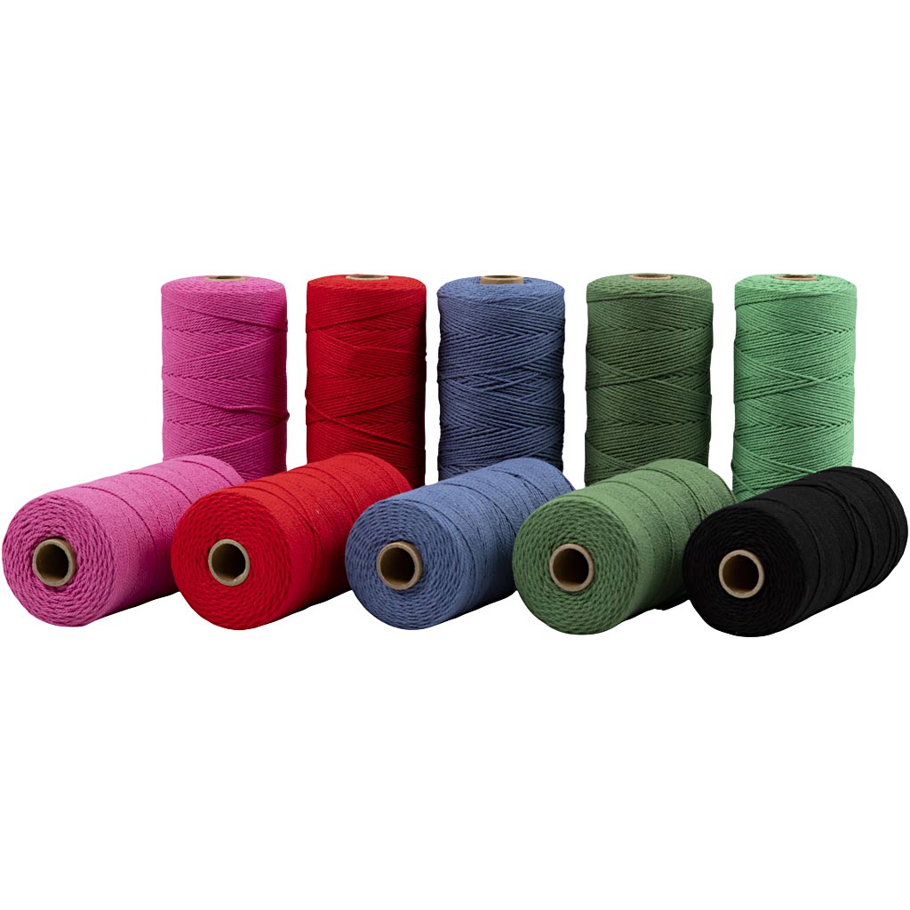 Kreativfirma Macramé Cord, L: 315 m, Dicke 1 mm, dünne Qualität 12 12, starke Farben, 10x220 Gr 1 Box