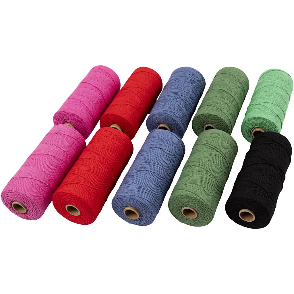 Kreativfirma Macramé Cord, L: 315 m, Dicke 1 mm, dünne Qualität 12 12, starke Farben, 10x220 Gr 1 Box