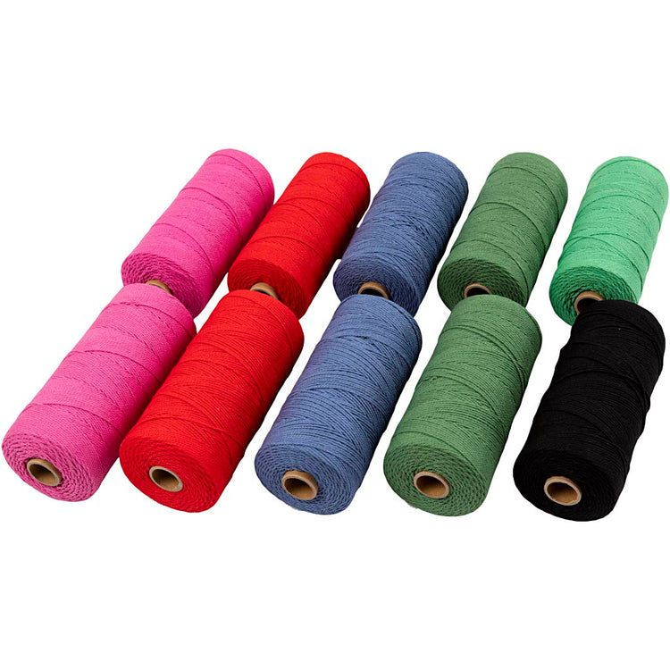 Kreativfirma Macramé Cord, L: 315 m, Dicke 1 mm, dünne Qualität 12 12, starke Farben, 10x220 Gr 1 Box