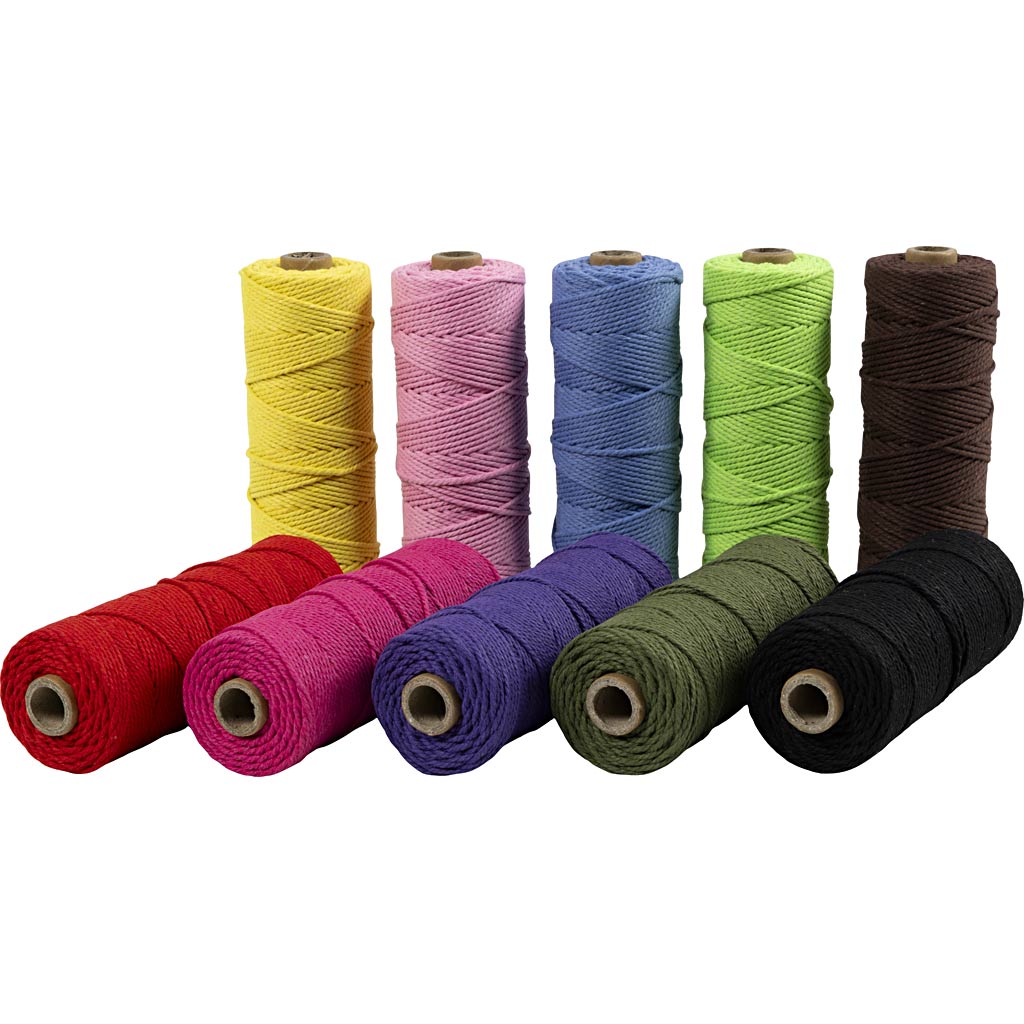 Creativ Company Makrameeschnur, L: 100 m, Stärke 2 mm, dicke Qualität 12 36, kräftige Farben, 10x225 g 1 Box