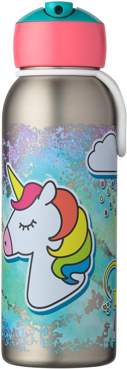 Mepal Isolierflasche Flip-Up Campus – 350 ml – 12 Stunden kalt 4 Stunden heiß – Trinkflasche mit Strohhalm für Kinder – Einhorn