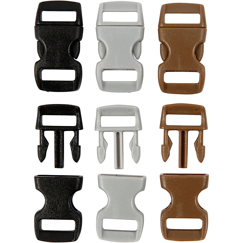Creativ Company Klickverschluss, L: 29 mm, B: 15 mm, Lochgröße 3x11 mm, schwarz, braun, grau, 100 Stück 1 Box