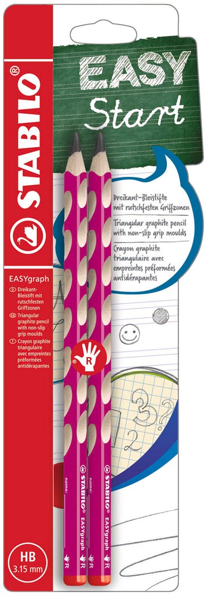 Stabilo easygraph - ergonomischer Graphitstift - Rechtshänder - HB-Härte - rosa - 2 Stück