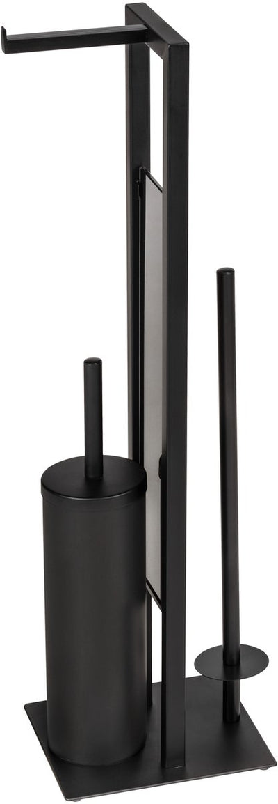 Wenko Toilettenbutler Rivalta Schwarz – Toilettenbürste mit geschlossenem Halter, Toilettenpapierhalter und freistehender Ersatzrollenhalter