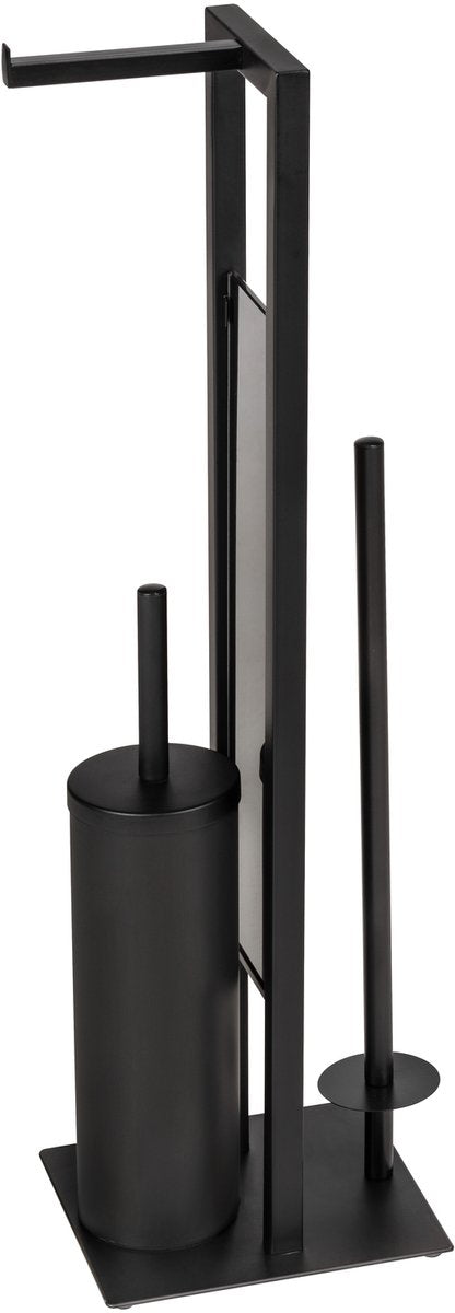 Wenko Toilettenbutler Rivalta Schwarz – Toilettenbürste mit geschlossenem Halter, Toilettenpapierhalter und freistehender Ersatzrollenhalter