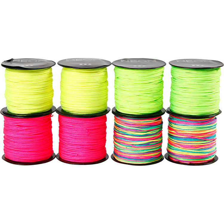 Creativ Company Makrameeschnur, Stärke 1 mm, Neongrün, Neonpink, Neongelb, Neonmix, 8x28 m 1 Karton