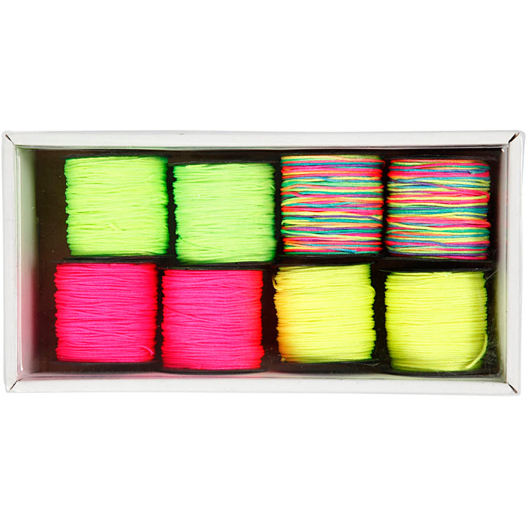 Creativ Company Makrameeschnur, Stärke 1 mm, Neongrün, Neonpink, Neongelb, Neonmix, 8x28 m 1 Karton
