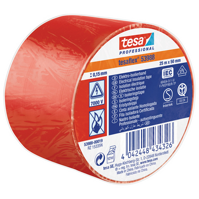 Tesa Professional 1062761 – SPVC-Isolierband rot 25 m x 50 mm | 4 Stück