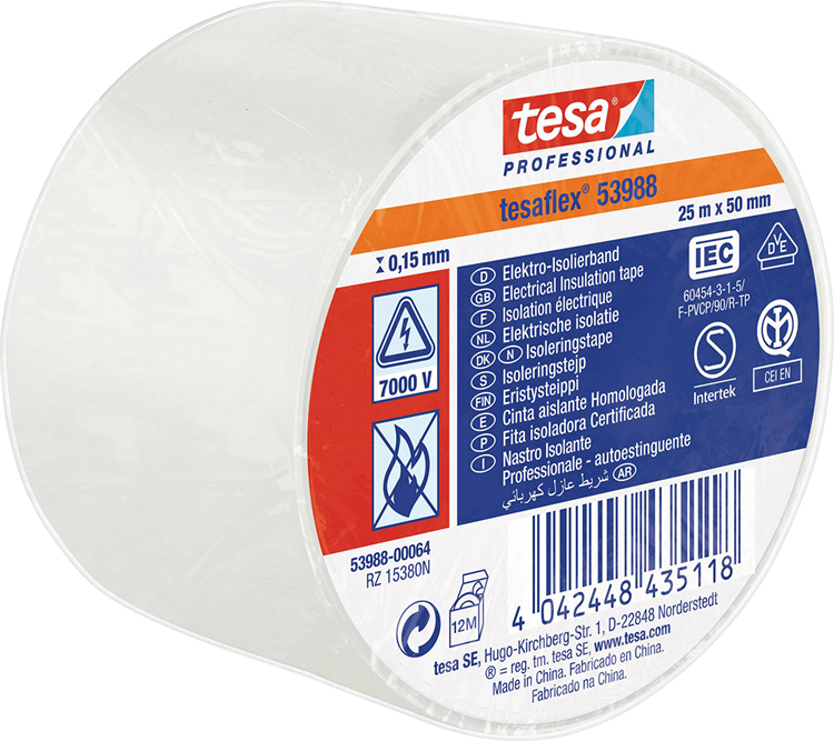 Tesa Professional 1064502 – Tesa 53988 Elektronik-Isolierband 25 m 50 mm weiß | 8 Stück