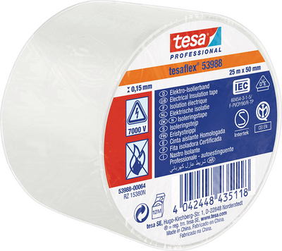 Tesa Professional 1064502 – Tesa 53988 Elektronik-Isolierband 25 m 50 mm weiß | 8 Stück
