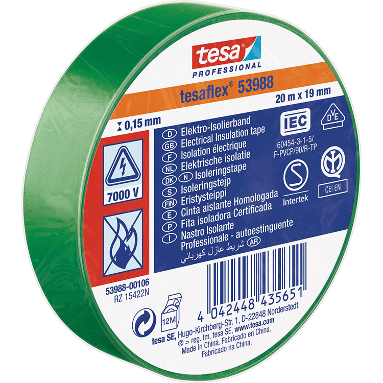 Tesa Professional 1064508 – Tesa 53988 Elektronik-Isolierband 20 m 19 mm grün | 10 Stück